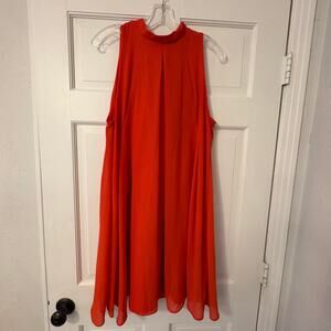 SIGNATURE by Robbie Bee Orange Pleated Tie Keyhole Sleeveless Mock Neck Size 12